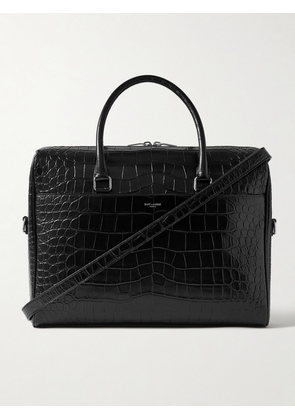 SAINT LAURENT - Croc-Effect Leather Briefcase - Men - Black