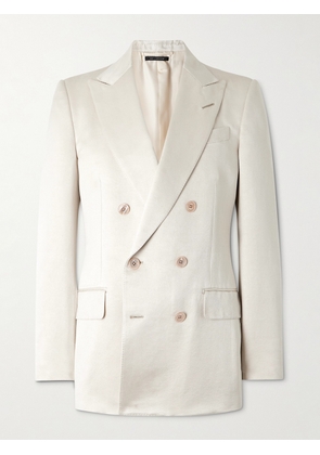 TOM FORD - Double-Breasted Cotton and Silk-Blend Satin Tuxedo Jacket - Men - White - IT 48