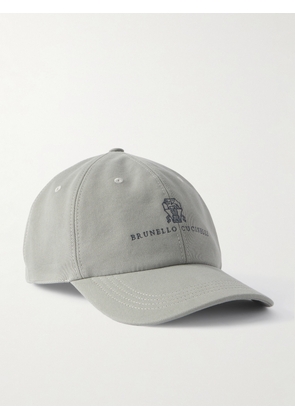 Brunello Cucinelli - Logo-Embroidered Leather-Trimmed Cotton-Twill Baseball Cap - Men - Gray - S