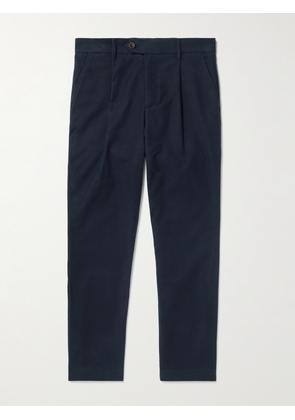 Mr P. - Daniel Tapered Pleated Organic Cotton-Blend Moleskin Trousers - Men - Blue - 28
