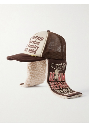 KAPITAL - Denim Repair Service Fleece-Trimmed Printed Canvas and Mesh Trucker Cap - Men - Neutrals