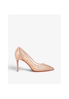 Womens Christian Louboutin Follie Strass 85 Suede and Mesh Heeled Courts