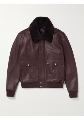 Mr P. - Shearling-Trimmed Full-Grain Leather Blouson Jacket - Men - Purple - XS