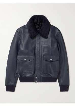 Mr P. - Shearling-Trimmed Full-Grain Leather Blouson Jacket - Men - Blue - XS