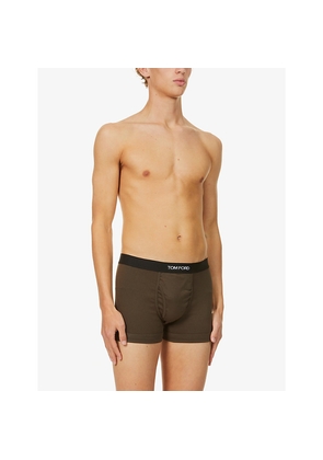 Mens Tom Ford Branded-Waistband Fitted Stretch-Cotton Trunks