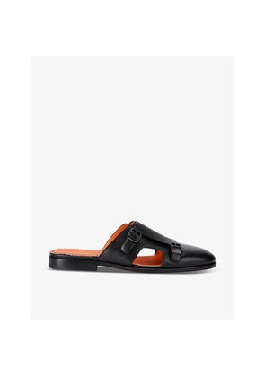 Mens Santoni Monk Double-Buckle Leather Mules