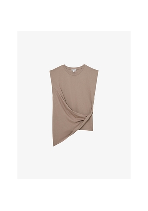 Womens Reiss Tilly Crewneck Draped Cotton T-Shirt