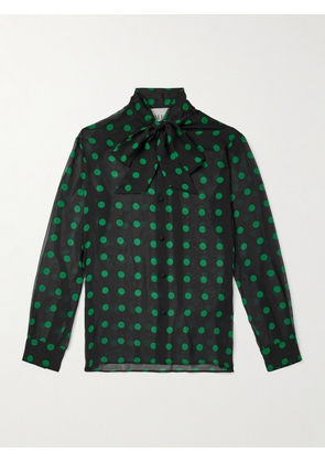 Valentino Garavani - Polka-Dot Silk-Georgette Shirt - Men - Black - EU 39