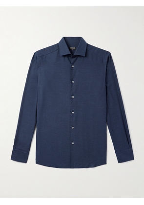 Zegna - Cotton and Cashmere-Blend Twill Shirt - Men - Blue - S
