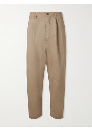 KAPITAL - Straight-Leg Pleated Cotton-Twill Chinos - Men - Neutrals - 1