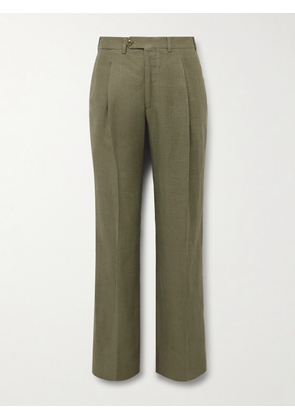 Saman Amel - Straight-Leg Pleated Linen Suit Trousers - Men - Green - IT 46