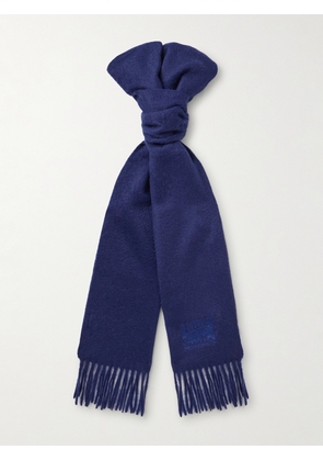 Paul Smith - Logo-Embroidered Fringed Cashmere Scarf - Men - Blue