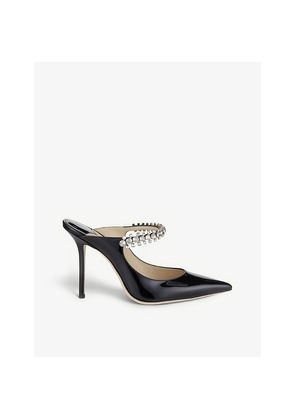 Womens Jimmy Choo Bing 100 Crystal-Embellished Patent-Leather Heeled Mules