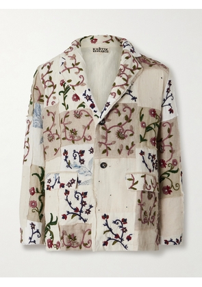 Kartik Research - Chintz Embroidered Bead-Embellished Patchwork Frayed Cotton Blazer - Men - Neutrals - S