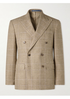 Polo Ralph Lauren - Double-Breasted Prince of Wales Checked Silk, Wool and Linen-Blend Blazer - Men - Neutrals - UK/US 38