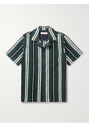 Orlebar Brown - Criffith Camp-Collar Striped Cotton-Blend Terry Shirt - Men - Green - S