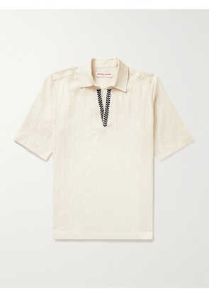 Orlebar Brown - Ridley Embroidered Organic Cotton-Gauze Polo Shirt - Men - Neutrals - S