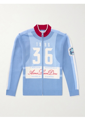 Aimé Leon Dore - Logo-Jacquard Wool Zip-Up Sweater - Men - Blue - XS