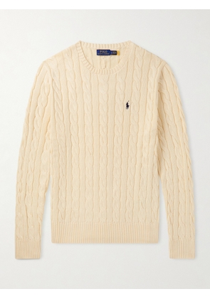 Polo Ralph Lauren - Logo-Embroidered Cable-Knit Cotton Sweater - Men - Neutrals - XS