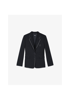 Womens The Kooples Notched-Lapels Embroidered-Motif Wool-Blend Jacket