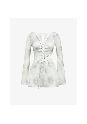 Womens Mistress Rocks Marble-Print Lace-Up Satin Mini Dress