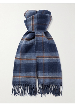 Missoni - Reversible Logo-Jacquard Striped Checked Wool Scarf - Men - Blue