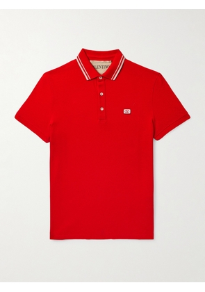 Valentino Garavani - Logo-Appliquéd Striped Cotton-Piqué Polo Shirt - Men - Red - S