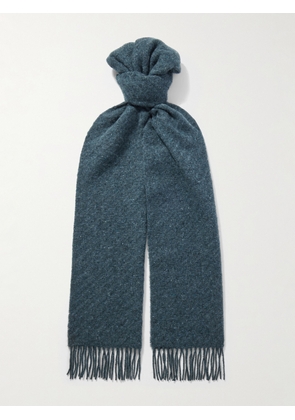 Johnstons of Elgin - Lofty Fringed Cashmere-Herringbone Scarf - Men - Blue