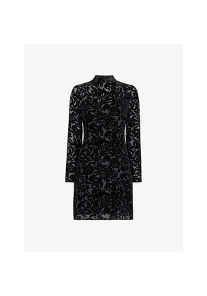 Womens Whistles Hot Fix Floral-Pattern Velvet Mini Dress