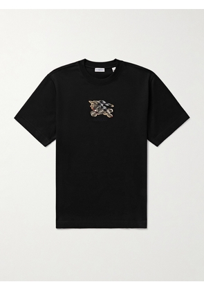 Burberry - Logo-Embroidered Appliquéd Cotton-Jersey T-Shirt - Men - Black - XS