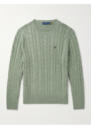 Polo Ralph Lauren - Logo-Embroidered Cable-Knit Cotton Sweater - Men - Green - XS