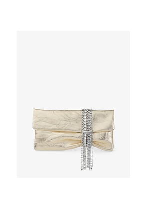 Womens Jimmy Choo Zandra Crystal-Embellished Metallic-Leather Clutch Bag