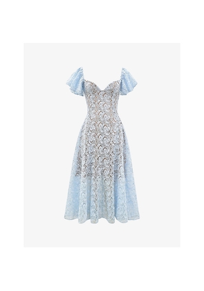 Womens House of CB Austen Lace-Embroidered Flared-Sleeve Woven Midi Dress