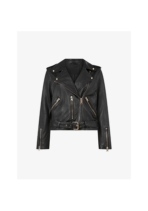 Womens Allsaints Balfern Buckle-Embellished Cropped Leather Jacket