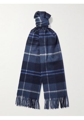 Johnstons of Elgin - Fringed Checked Cashmere Scarf - Men - Blue