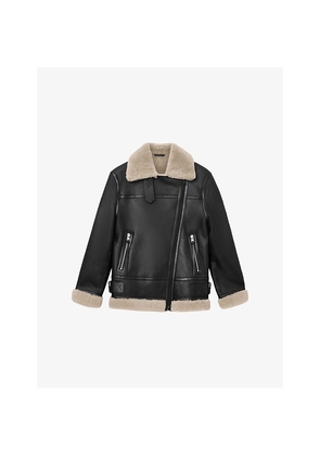 Womens Allsaints Sola Relaxed-Fit Lined Shearling Biker Jacket