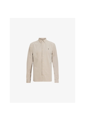 Mens Allsaints Birchwood Ramskull-Embroidered Slim-Fit Organic-Cotton Shirt