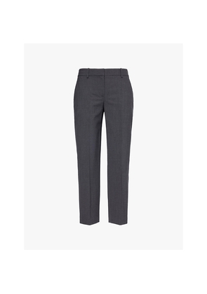Womens Theory Pressed-Crease Tapered-Leg High-Rise Stretch-Wool Trousers