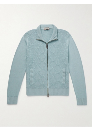 Canali - Textured-Knit Merino Wool Zip-Up Cardigan - Men - Blue - IT 46