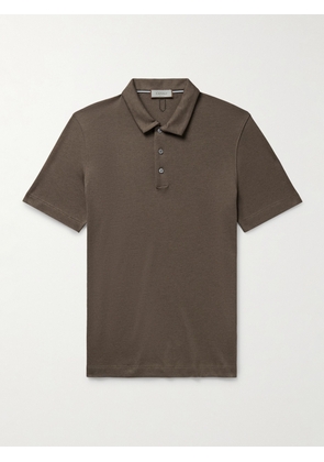 Canali - Slim-Fit Cotton and Lyocell-Blend Piqué Polo Shirt - Men - Brown - IT 46