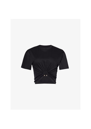 Womens Rabanne Ring-Embellished Cropped Cotton-Jersey T-Shirt