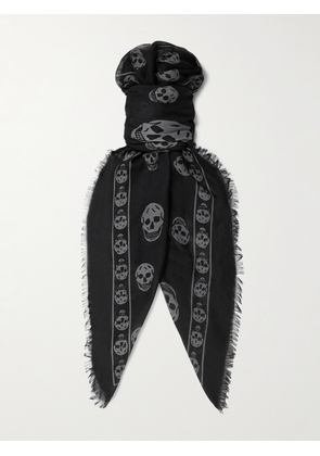 McQueen - Fringed Printed Modal and Silk-Blend Scarf - Men - Black