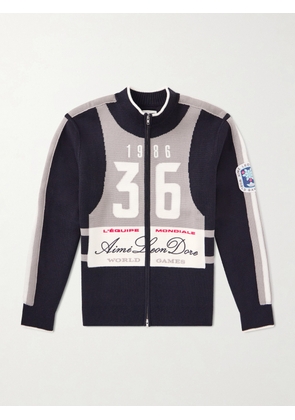 Aimé Leon Dore - Logo-Jacquard Wool Zip-Up Sweater - Men - Black - XS