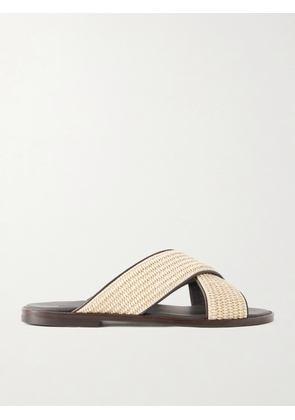Manolo Blahnik - Otawi Woven Raffia and Leather Sandals - Men - Neutrals - UK 6