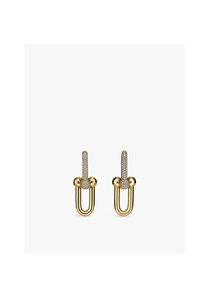 Womens Tiffany & Co Tiffany Hardwear Double Link 18ct Yellow-Gold and 1.18 Pavé-Diamond Drop Earrings
