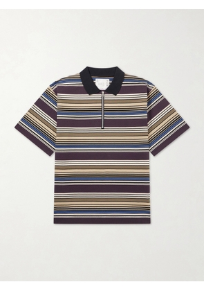 Sacai - Striped Cotton-Jersey Half-Zip Polo Shirt - Men - Brown - 1
