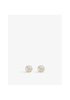 Womens Jimmy Choo Jc Logo-Embellished Gold-Toned Brass and Pearl Stud Earrings