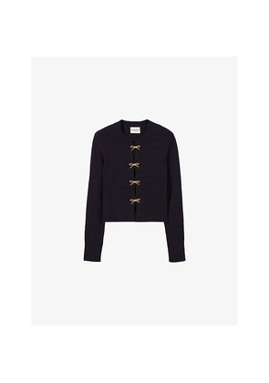 Womens Claudie Pierlot Bow Long-Sleeve Fine-Knit Top