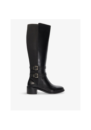 Womens Dune Tatter Double-Buckle Flat Leather Knee-High Boots