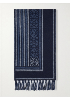 LOEWE - Fringed Wool and Cashmere-Blend Scarf - Men - Blue